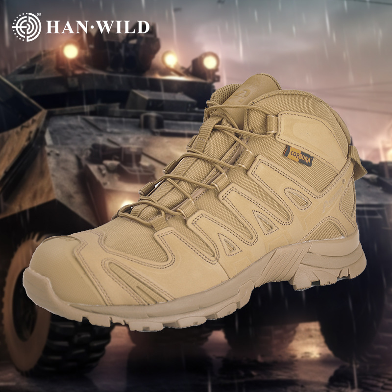 Hanye Outdoor Hiking Shoes Multi-Terrain Tactical Combat Boots Men's Mid-Top Desert Boots Sports Mountain Camping Shoes