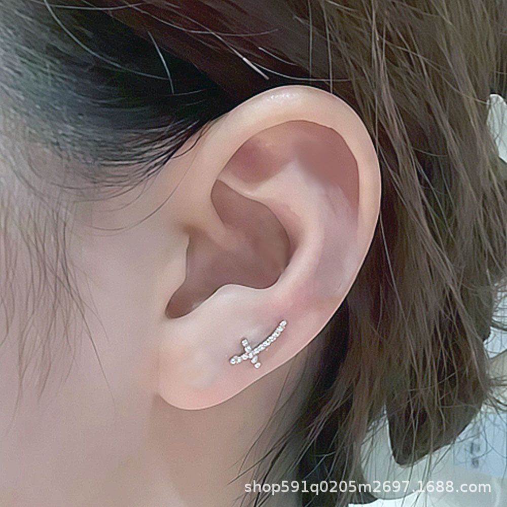 F136 Titanium Alloy Cross Zircon Lip Ring Inner Tooth Thread Lip Stud Piercing Jewelry detail image 8