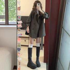 25英伦风双排扣中长款风衣女秋装新款小个子宽松显瘦百搭大衣外套