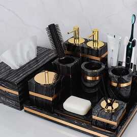 浴室洗漱套装大理石卫浴洗手液瓶托盘摆件卫生间用品大全轻奢