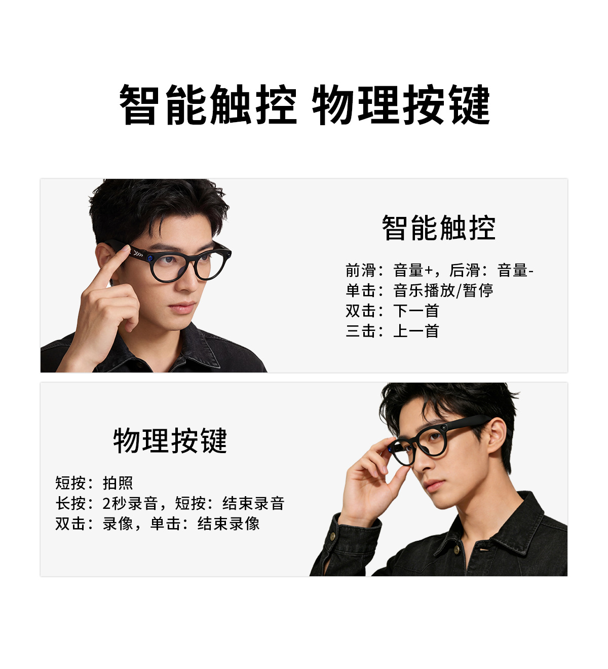 跨境AI智能眼镜抖音TK直播摄像头翻译识别智能眼镜Smart glasses