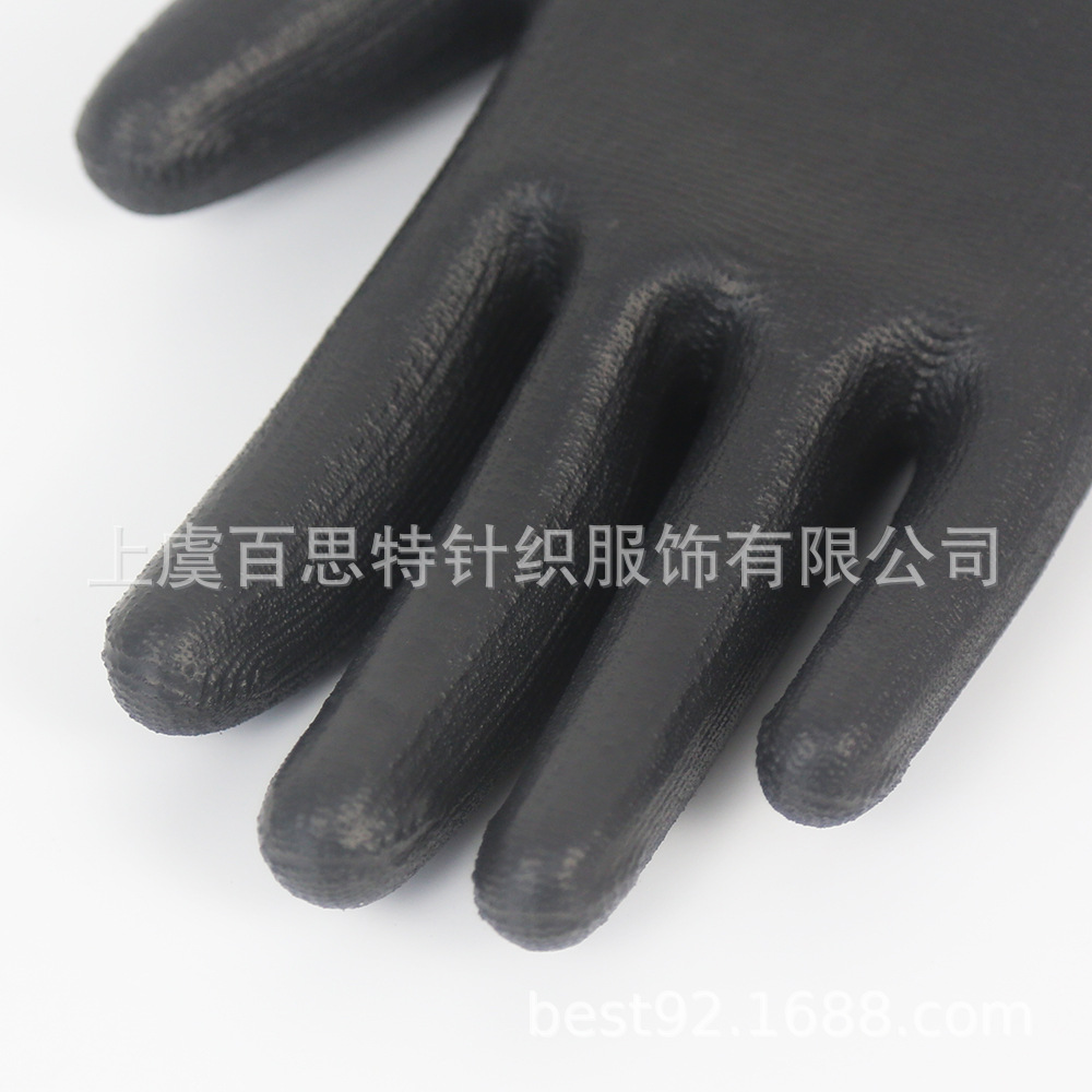13针PU浸胶劳保工作手套涤纶材质耐磨耐油可定制搬运花园修理手套