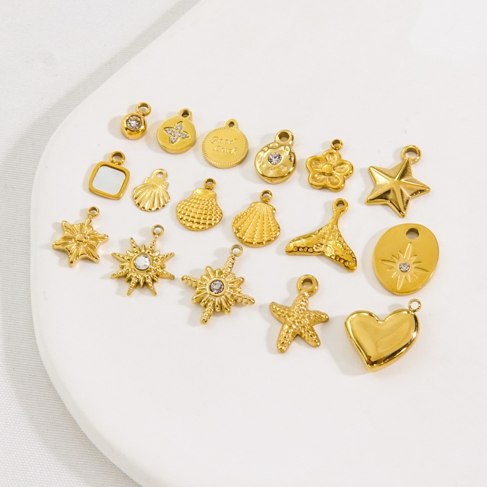 1g Weight Vacuum Plating Gold Plating Process Pendant Jewelry Making Type 1 Piece 304 Stainless Steel Zircon Star Heart Shape Pendant