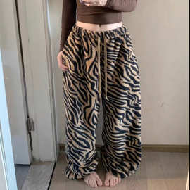 双面虎纹绒#有束脚有口袋#复古休闲裤女秋冬家居裤保暖百搭阔腿裤