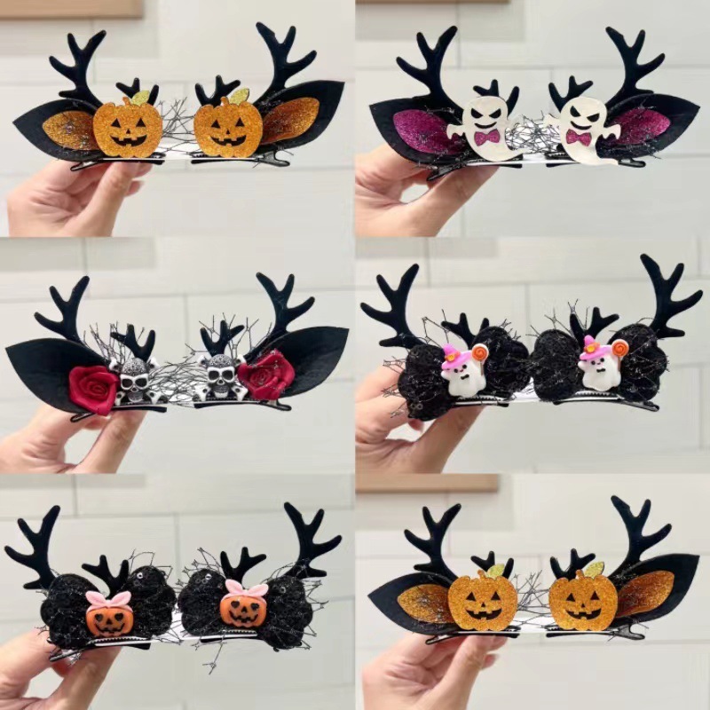 国境を越えた新型ハロウィーンヘアピン頭蓋カボチャ幽霊髪飾り鬼節衣装道具龍角シミュレーションヘアピン|undefined