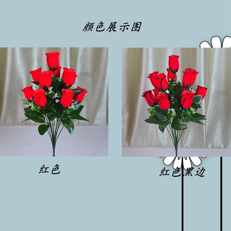Fábrica de artesanía de Zhaoping al por mayor ramo de rosas de simulación 12 franela ramo de flores falsas de boda de rosas