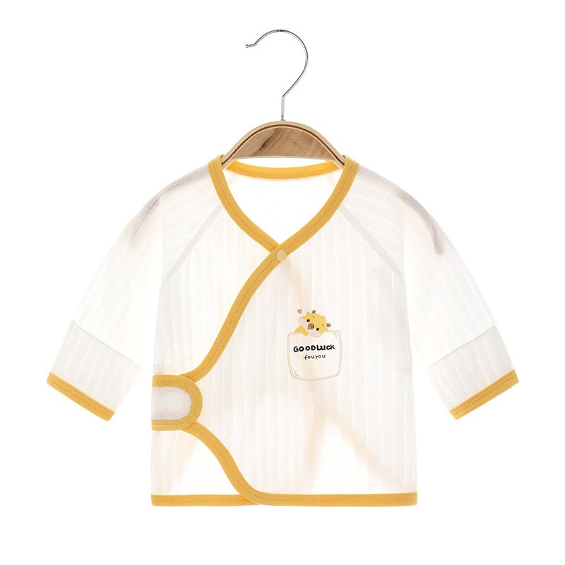 Baby's Summer Half Back Boneless Pure Cotton Ultra Thin Newborn Pajamas for First Month, Monk Style Baby Top for Air Conditioning