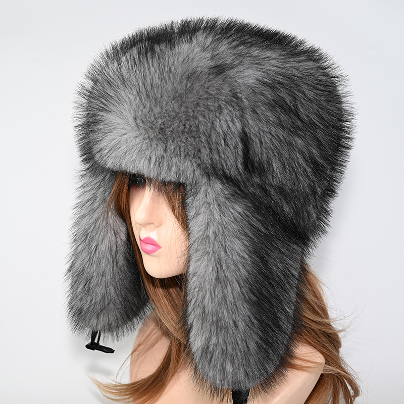 Sombrero Lei Feng de piel sintética, sombrero grande para mujer, nuevo sombrero Lei Feng de piel sintética de invierno, protección auditiva cálida al aire libre para adultos