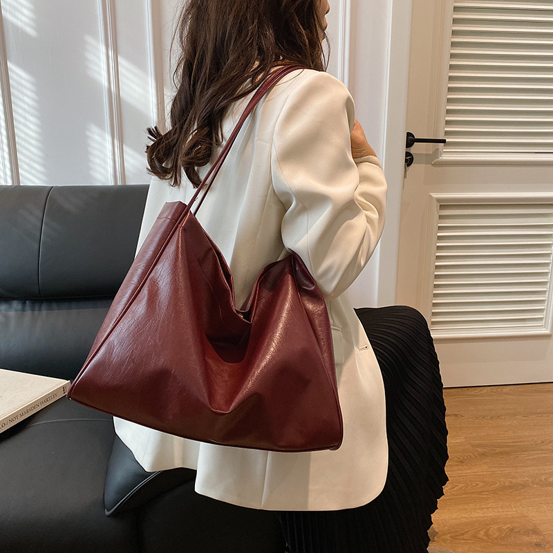 Bolso vintage americano 2024 nueva moda de gran capacidad simple bolso de color sólido bolso de alta calidad simple bolso axilar