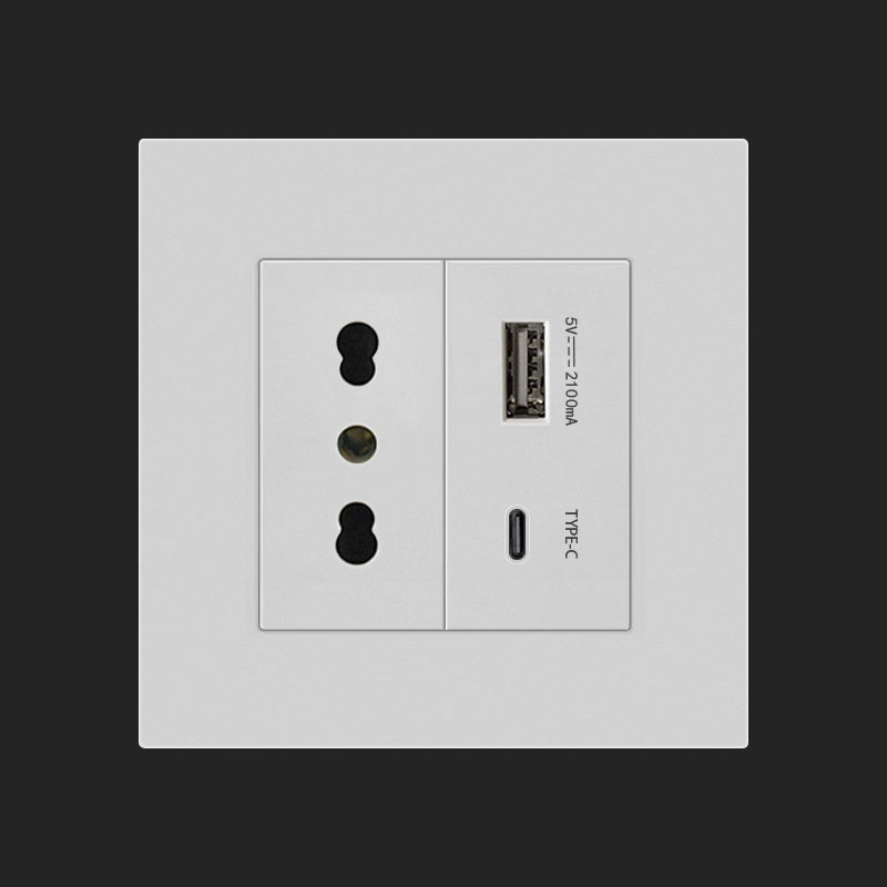 外贸86型暗装16A意大利智利意标意式带USB+type-c充电源插座面板