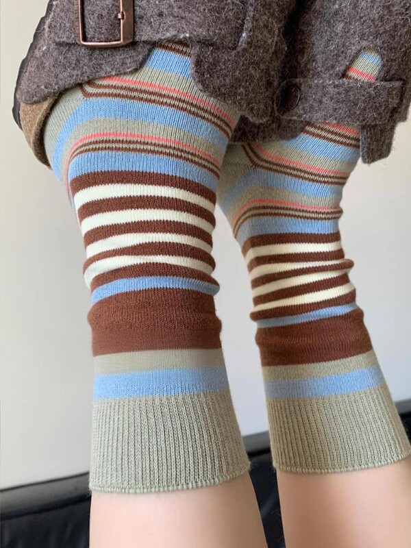 春秋新款撞色条纹堆堆袜女日系学院风约百搭中筒袜简森系复古棉袜|undefined