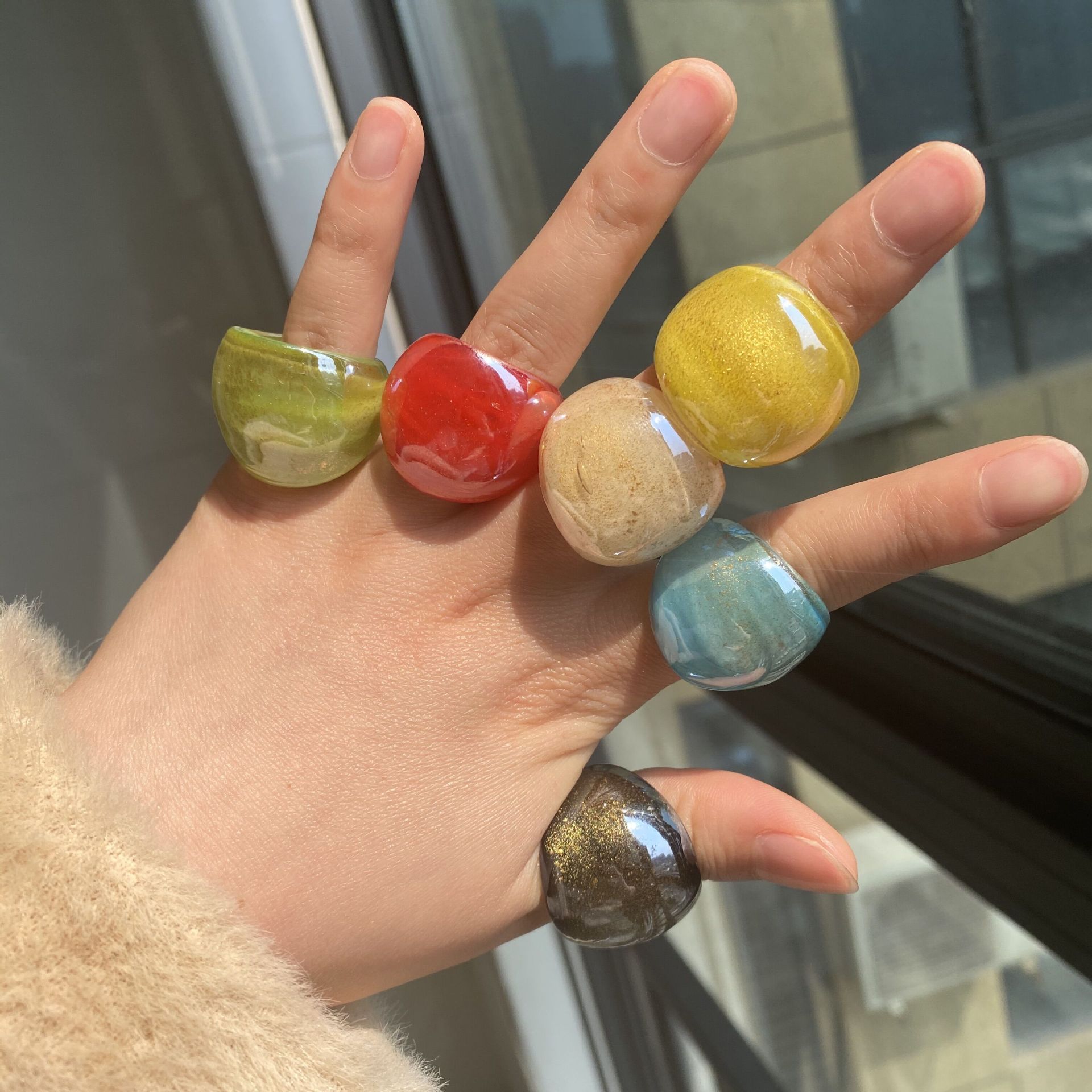 Korean Candy Color Glass Ring display picture 21