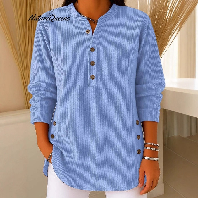 2025 European and American Cross-Border Independent Station Amazon New Ribbed Single-Row Multi-Button Pure Color Autumn and Winter Women's Tops T-Shirts