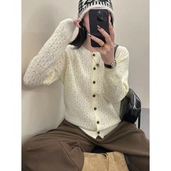 2025新款宽松休闲圆领针织开衫女时尚格蕾系毛衣外套秋冬外搭上衣