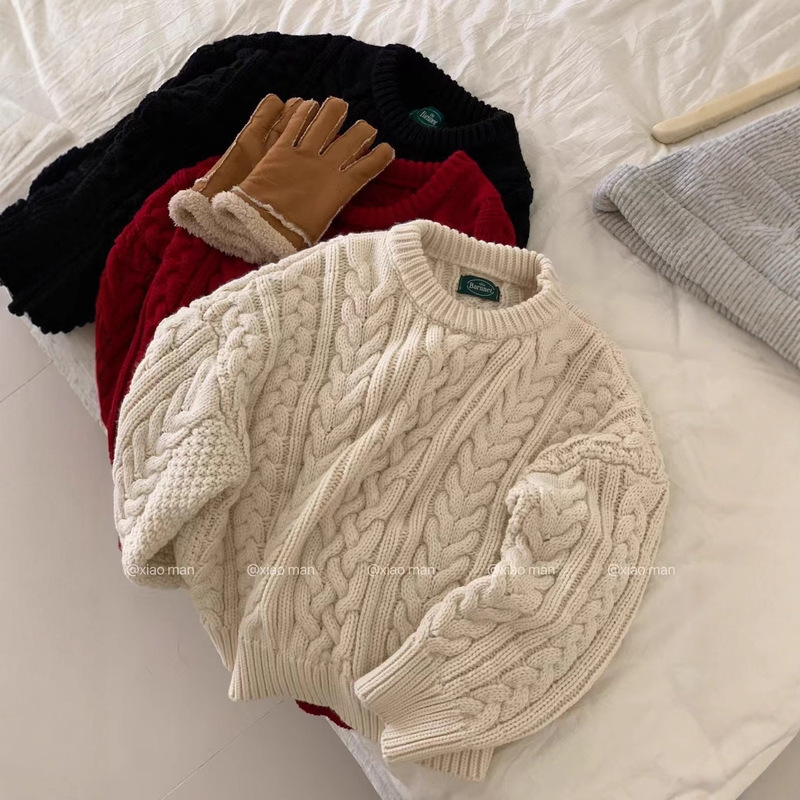 Korean Style High-Quality Thick Cable Knit Sweater for Women, Autumn and Winter Loose Lazy Style Knitted Top