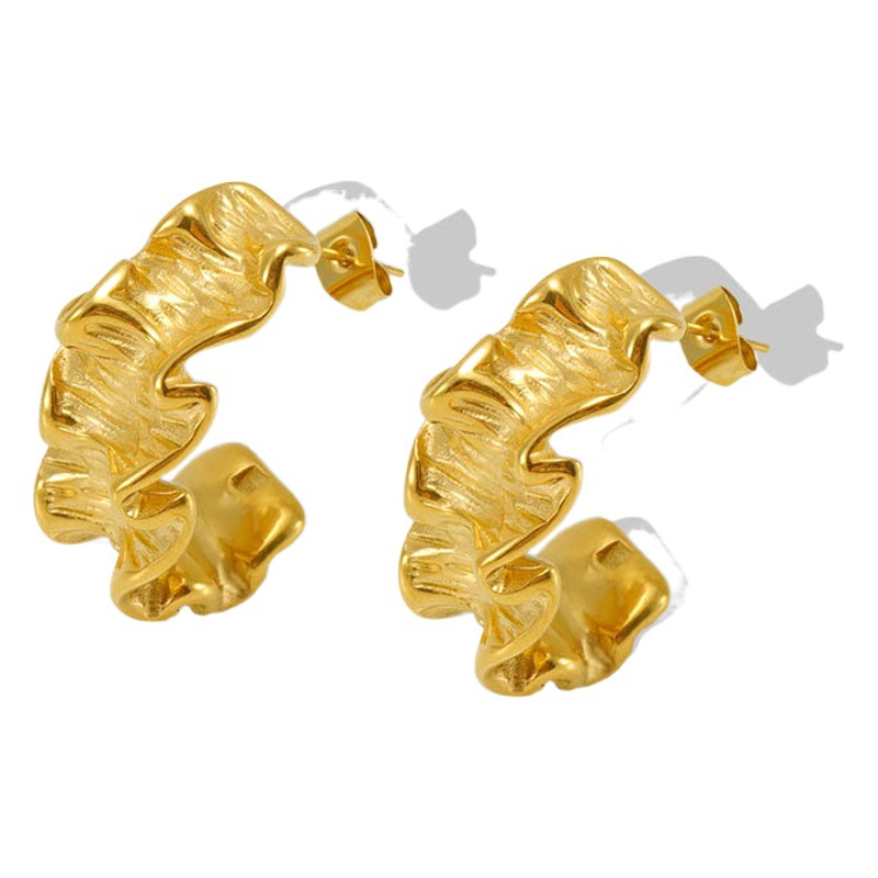 Nueva frontera acero inoxidable 18K personalizado plisado pendientes para las mujeres de estilo francés europeo y americano diamante incrustado luz pendientes de lujo al por mayor