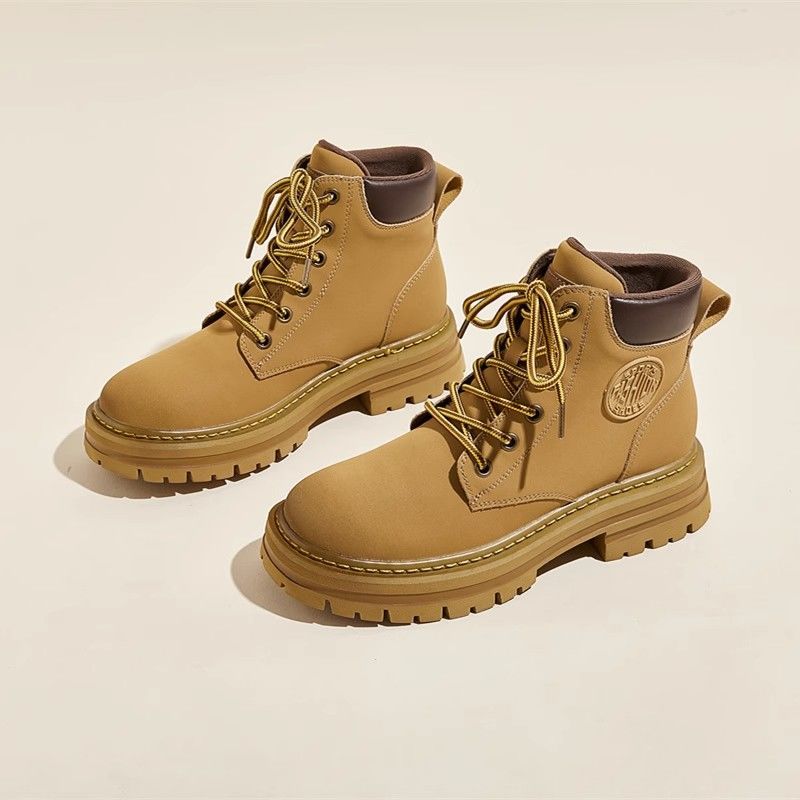 남녀공용 빅옐로우 부츠 2025 가을 신상 영국풍 커플 스타일 두꺼운 밑창 마틴 부츠 인터넷 인기 숏부츠 레트로 부츠