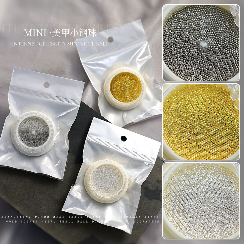 Mini Small Steel Ball Nail Art Jewelry, Versatile Non-Fading White K Gold and Silver Round Beads Nail Decorations Wholesale