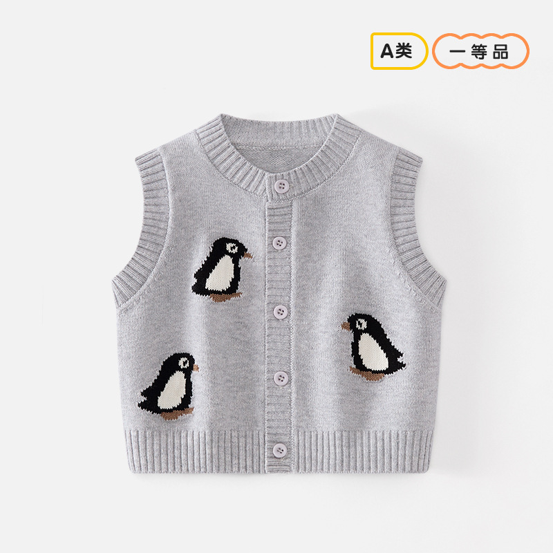 Little Penguin Vest Sweater Baby Cartoon Round Neck Vest Cotton Knit Vest Sleeveless Top for Toddlers