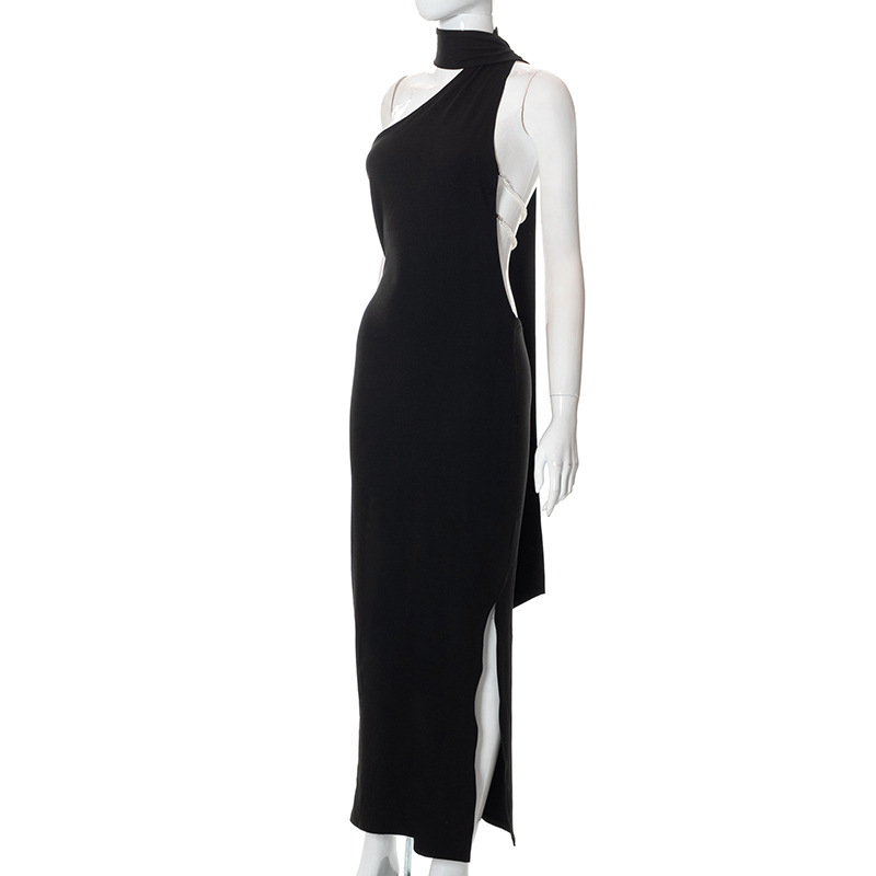 Women Clothing Autumn Shoulder Personality Halter Sexy Backless Elegant Dress