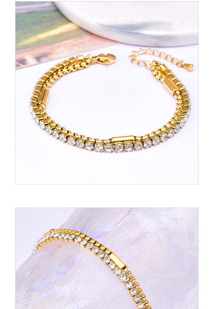 Fashion Square Titanium Steel Layered Plating Inlay Zircon Bracelets 1 Piece display picture 5