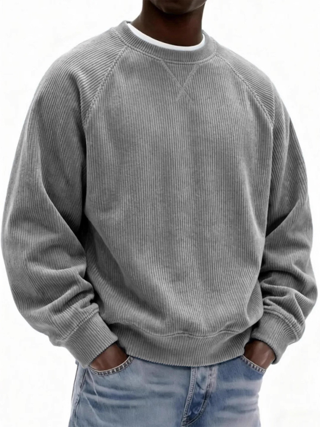 fashionable casual corduroy long-sleeve with a round collar
