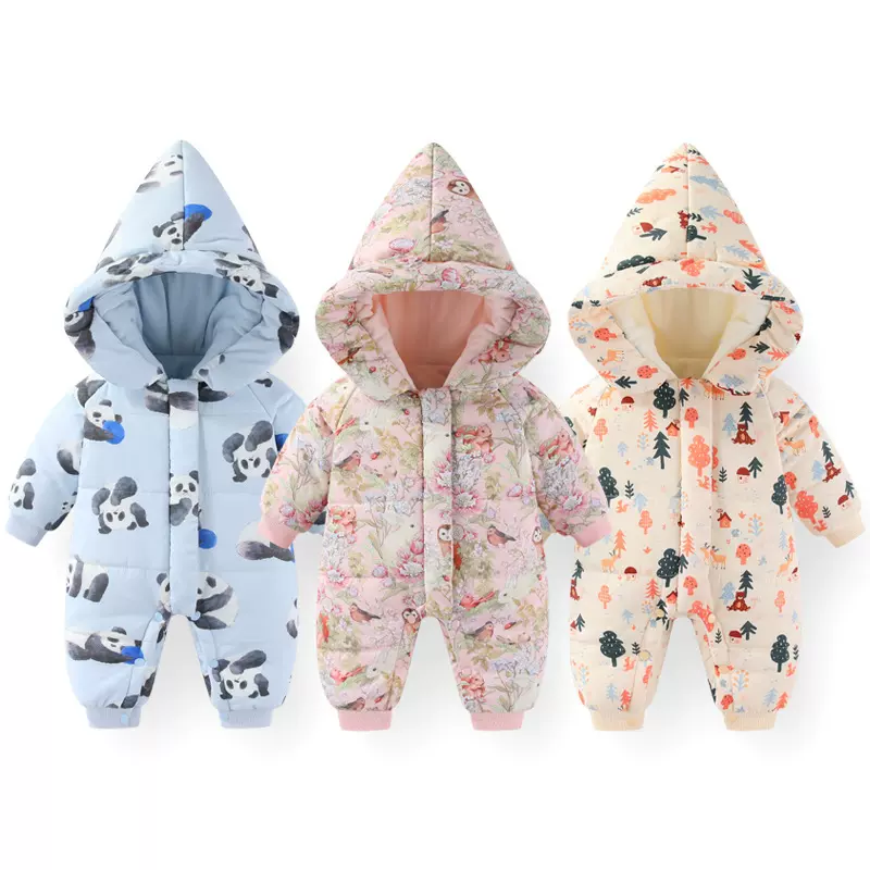 宝宝冬款加厚保暖连体衣新生儿羊羔绒爬服幼儿外出服婴幼儿衣服