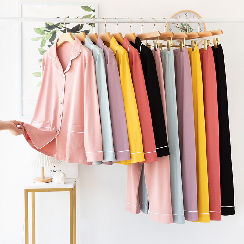 Pijamas pantalones sueltos de algodón de manga larga de verano para mujer ropa para el hogar traje de chaqueta delgada de verano para mujer RR
