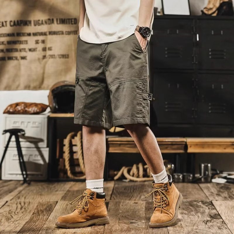 American Heavy Twill Cotton Cargo Shorts Men's Summer Wear-Resistant Work Pants Trendy Brand Loose Retro Straight Pants