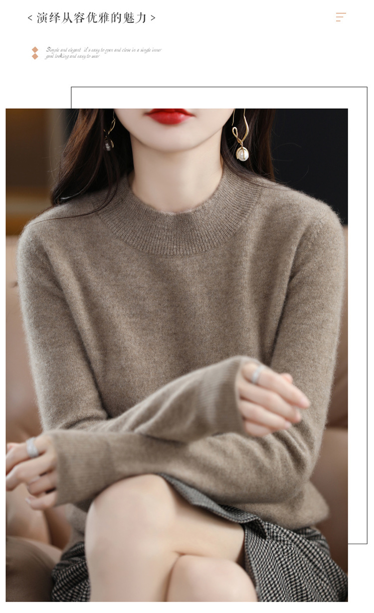 2022 Autumn and winter Cashmere sweater for women, semi-high collar, slimming, pullover, solid color 100 long-sleeved knitted base wool sweater pic 35