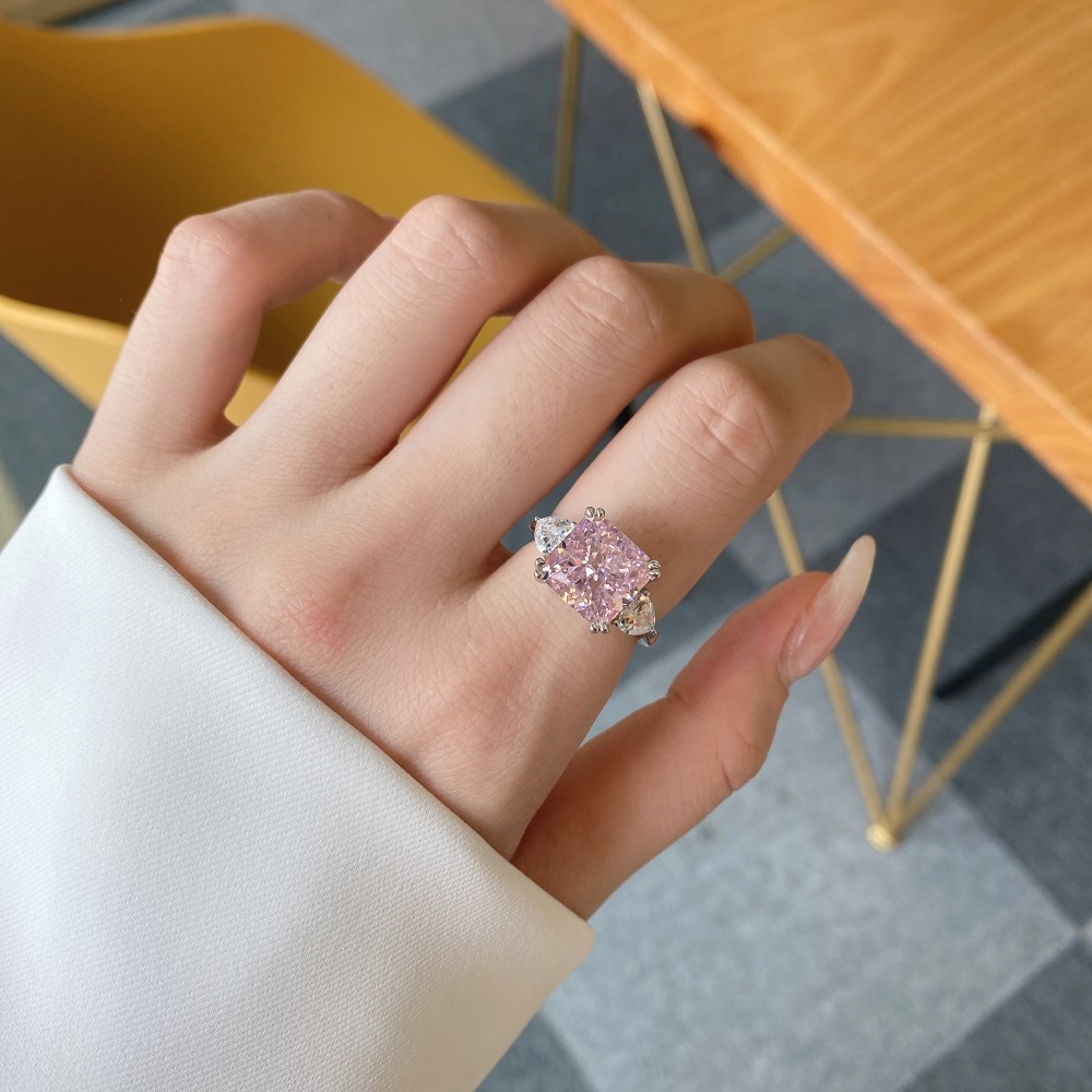Geometric Pattern 925 Sterling Silver High Carbon Diamond Geometric Rings