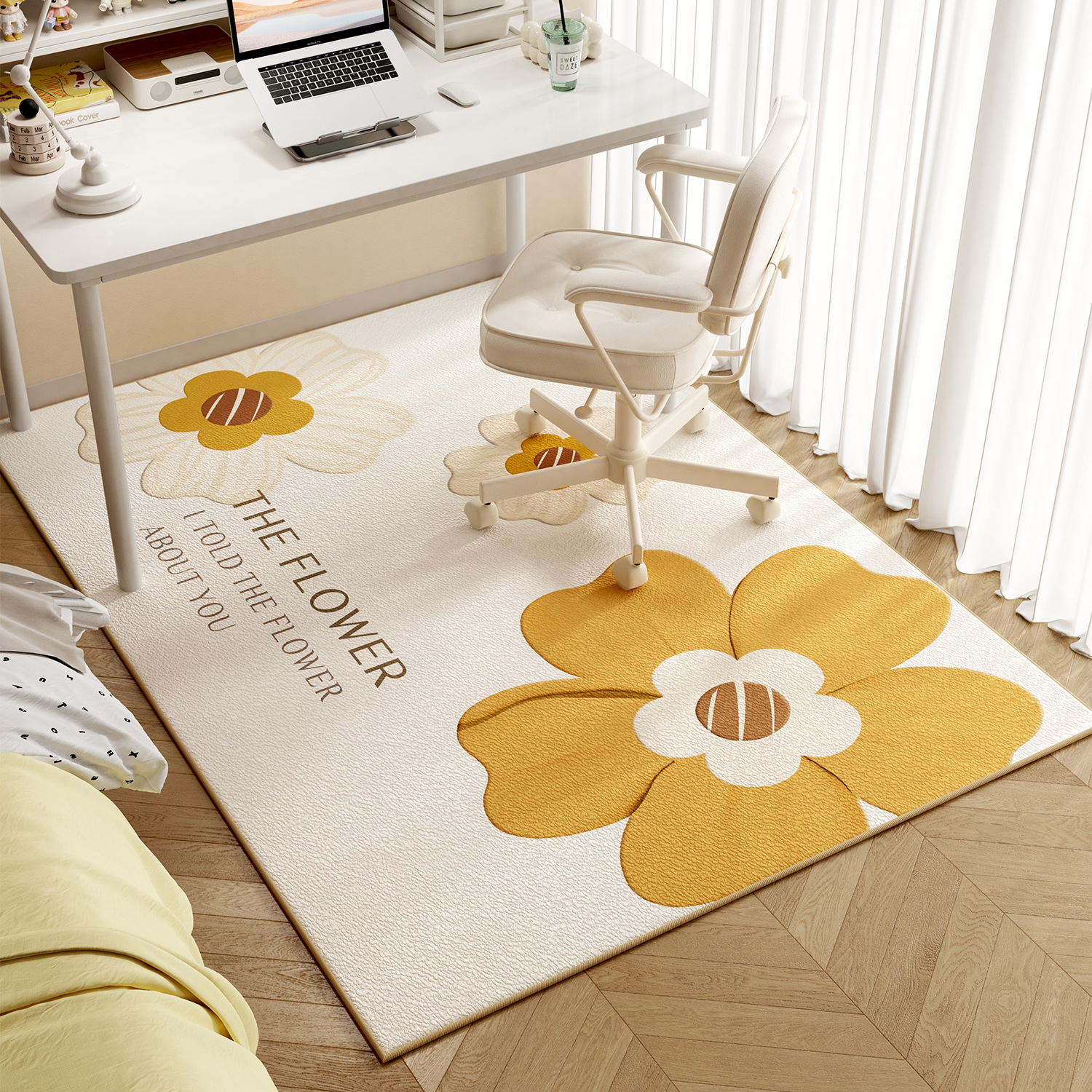 花卉书房阅读区地毯电脑转椅地垫防滑降噪卧室床边梳妆台椅子脚垫