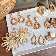 度假风藤编贝壳流苏耳环小众高级感时尚耳钉耳坠复古民族风耳饰女