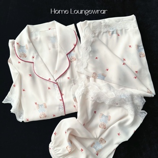 Pajamas for Women Spring, Autumn and Summer 2025 New Long-Sleeved Ice Silk Short-Sleeved Three-Piece Set Cute and Sweet Silk Home Clothes