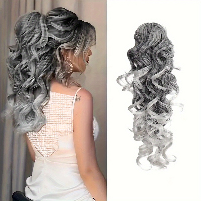 16inch ブラウンブラックグリッターテクスチャーカーリーヘア化学繊維合成ポニーテールグリッターポニーテール|undefined