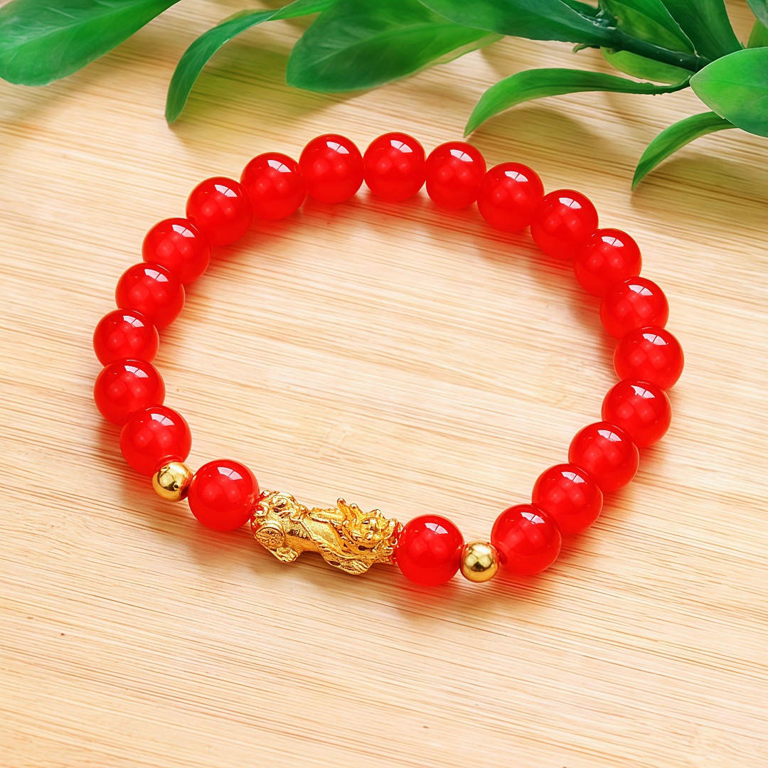 8mm 레드-싱글 서클 골드 브레이브 팔찌