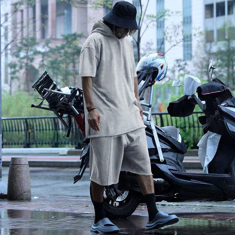 2024 Men's Short Sleeve Shorts Oversize Fur Loose Sports Casual Hooded Set_mkmklike.com