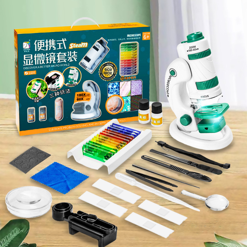 Portable Kidsren's Microscope 180X High-Definition Scientific Experiment Toy Set Xueyama Cross-Border Hot Selling Puzzle Portable Kidsren's Microscope 180X High-Definition Scientific Experiment Toy Set Xueyama Cross-Border Hot Selling Puzzle