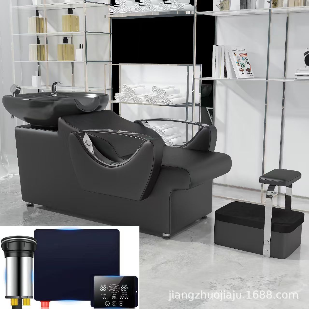 Red en línea lavabo de cerámica lavabo de cabello salón de pelo sillón lavabo de cabello cama de lavado de agua lavabo de cabello barbería cama de lavabo de cabello cómodo