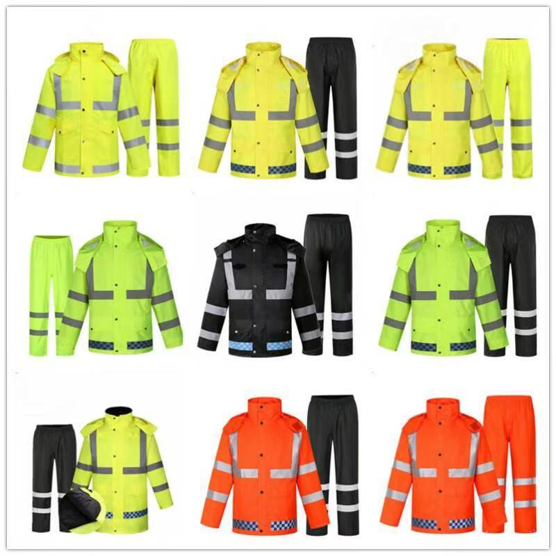 Reflective Raincoat and Rain Pants Set for Road Administration Duty, High-Speed Rescue Split Suit, Security Property Warning Traffic Safety Clothing