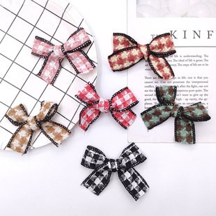 Korean style fabric plaid black thread edging bow children's hair accessories diy brooch scarf bag accessories decoration