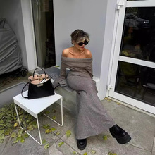 2024年亚马逊欧美名媛一字领毛衣连衣裙长款高级感收腰包臀长裙女