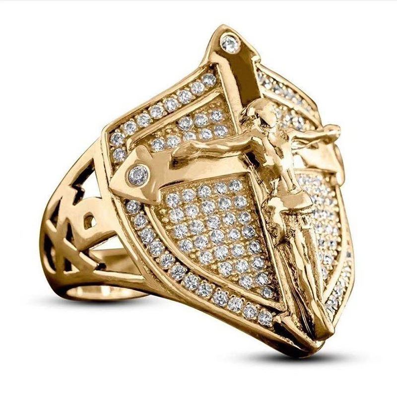 Retro Gold Shield Jesus Ring Creative Men's Alloy Diamond Ring display picture 1