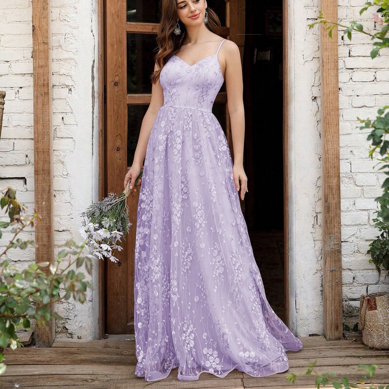 V-neck camisole evening dress tiktok mesh embroidered backless elegant evening dress dance dress party dress bridesmaid dress