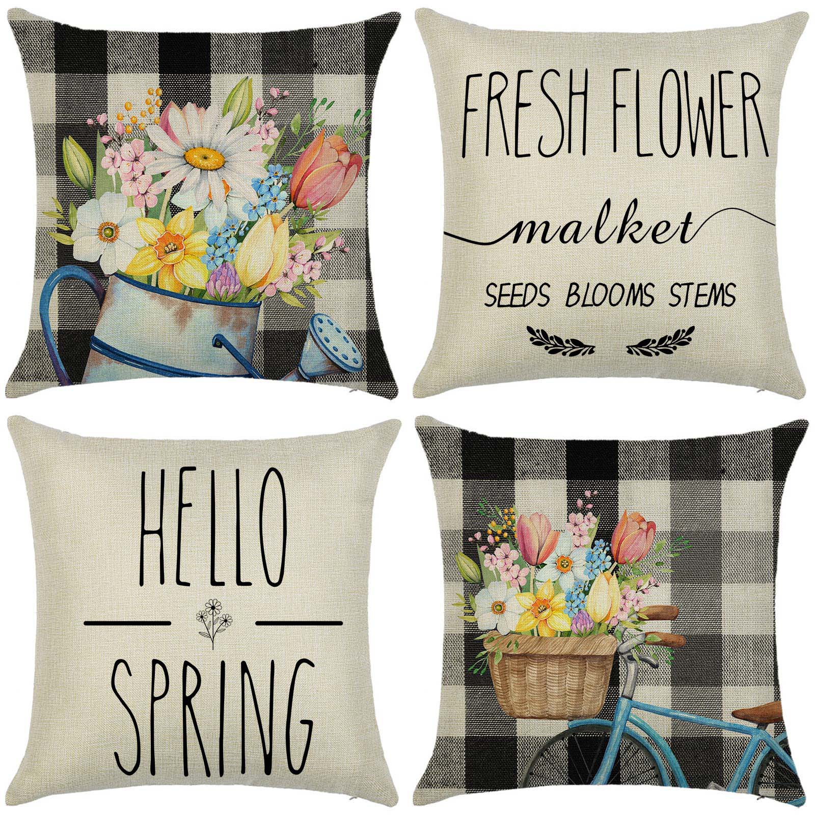 80g Weight Pillow Cases Home Textiles & Decor Type Linen Material Plant, Flower Pattern Pastoral Style Pastoral Plant Flower Linen Pillow Cases 3