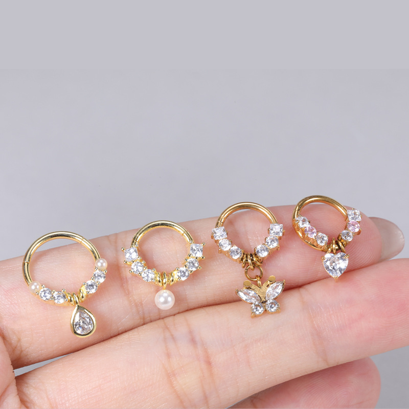 Fashion Pearl Style Copper Nose Ring with Zircon Stainless Steel Post for Women detail image 7