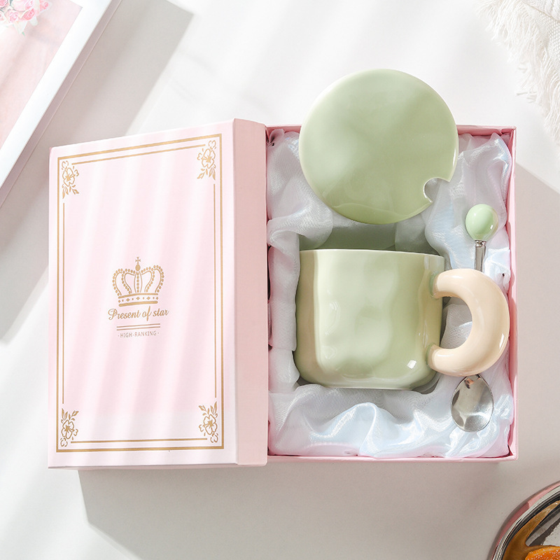 奶马克杯带盖勺可爱女生高颜值陶瓷咖啡杯子情侣办公室早餐杯夷陵|undefined