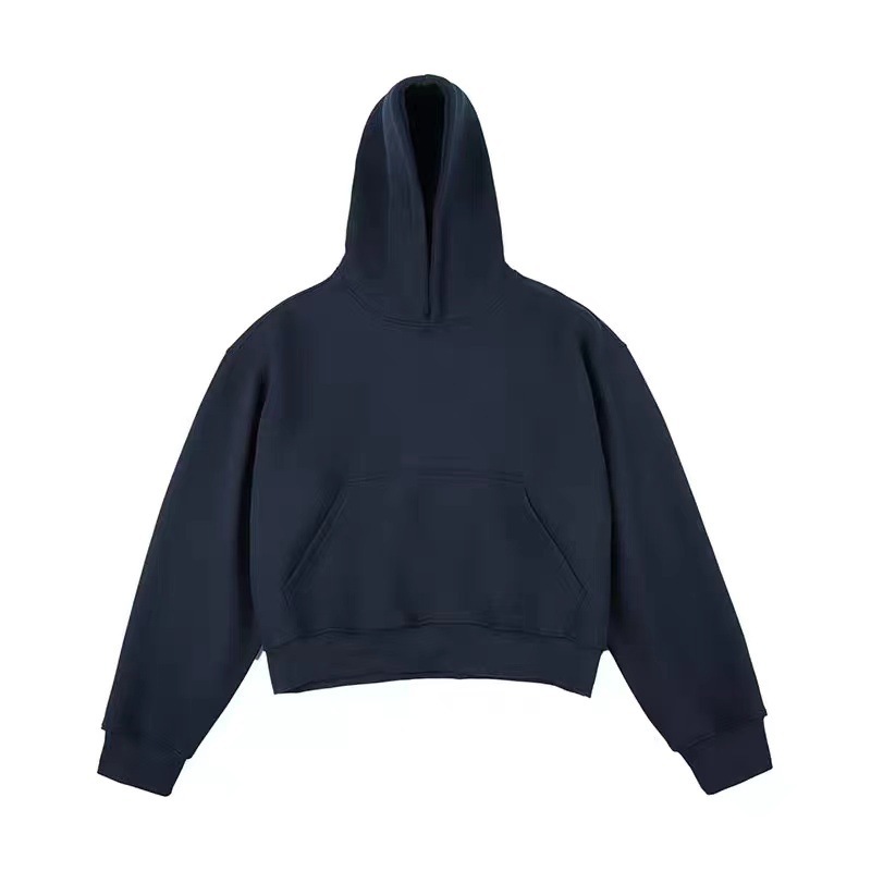 Unbranded Heavyweight Cropped Boxy Hooded Sweater Navy