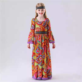 儿童节女童 复古70年代迪斯科嬉皮士演出服hippie costume角色服
