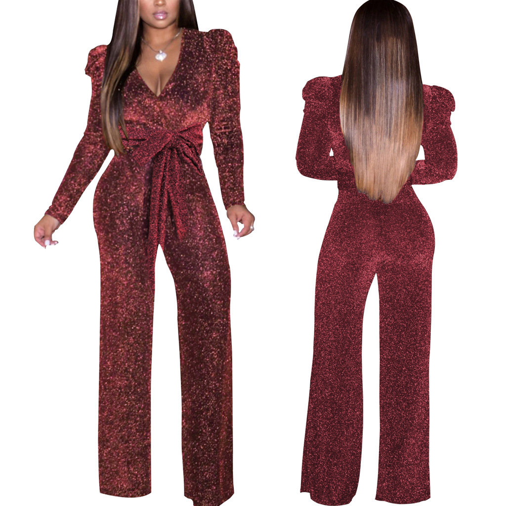Women's Casual Holiday Party British Style Streetwear Glittery Full Length Jumpsuits display picture 2